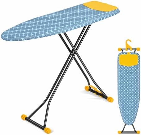 Ironing Boards - APEXCHASER Ironing Board with Iron Rest, Compact and Space Saver Iron Board, Extra Thick Cover, Height Adjustable, Wall Mount & Closet Hanger 13x43 Yellow