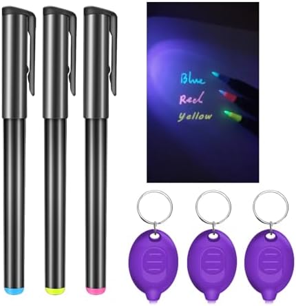 Spy Gadgets - Daemson Invisible Ink Pen, Spy Pen with 3 PCS Mini UV LED Keychain Flashlight, Disappearing Ink Magic Pens with Black Light Markers for Secret Notes, Fit for Christmas Halloween Holiday Gifts (3 PCS)
