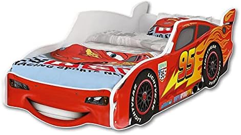 iGLOBAL Zig Zag Lightning McQueen Toddler Bed Kids Child Children Junior Baby Boys Auto Beds Car Bed Frame with Foam Mattress included 140x70 cm