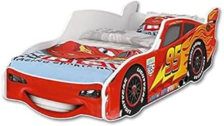 iGLOBAL Zig Zag Lightning McQueen Toddler Bed Kids Child Children Junior Baby Boys Auto Beds Car Bed Frame with Foam Mattress included 140x70 cm