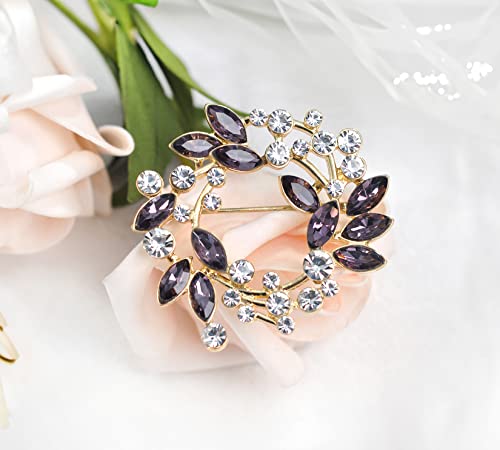 Image of Gyn&Joy Clear Crystal Rhinestone Floral Wreath Pin Brooch BZ005