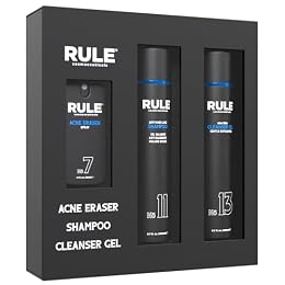 Rule Cosmeceuticals - Men's Face & Hair Kit, No.7 Body Acne Spray, No.11 Anti Hair Loss Shampoo & No.13 Gel Cleanser, Hair Care and Skin Care Set