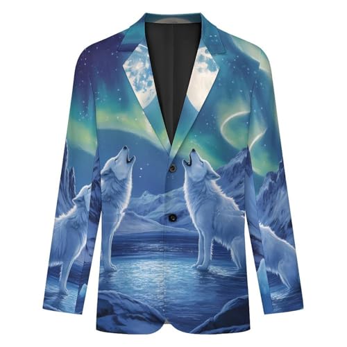 Wolves Northern Light Moon Men's Slim Suit Long-Sleeve Prom Tuxedo Classic Two Button Business Jacket4