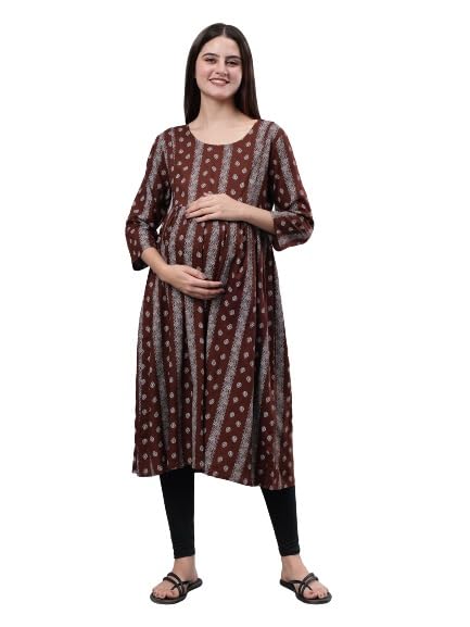 Cotton Rayon A-Line Flaired Maternity Feeding Kurti for Women with Zippers | Pregnancy Dress for Women | Breastfeeding Dress for Women | Nursing Dress for Women Pre and Post Pregnancy-image-26