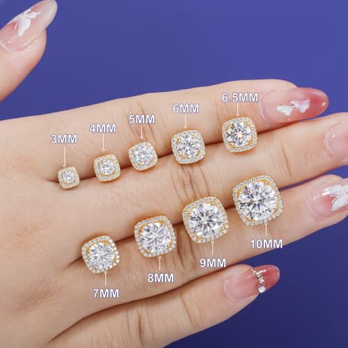 Moissanite Square Halo Stud Earrings Screw Back 0.2-8ct 3-10mm 18K White/Yellow Gold Plated 925 Sterling Silver Moissanite Earrings for Women Men2