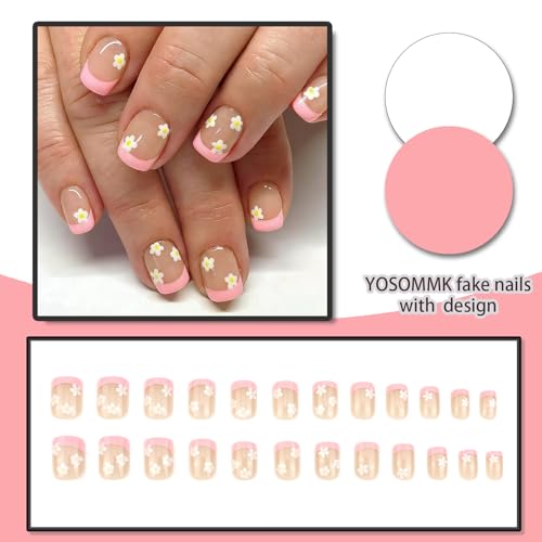 YOSOMMK Short Press on Nails Square Fake Nails with Cute Flower Designs — view 4