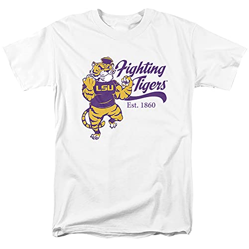 Louisiana State University LSU Official Mike The Fighting Tiger Unisex Adult T-Shirt, White, Large