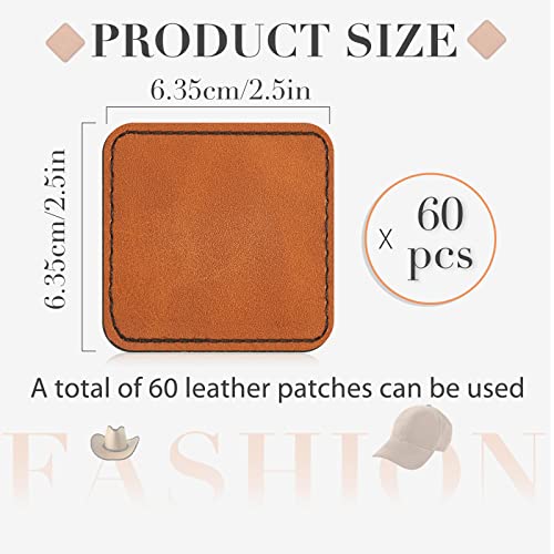60 Pcs Blank Hat Patches Laserable Square Rustic Leatherette Patch Adhesive Faux Leather Patches Blanks For Hats Fabric Custom Repair Sew Laser Glowforge Supplies, Khaki, 2.5 X 2.5 Inches #TOP1