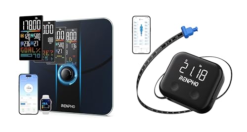 RENPHO Smart Scale for Body Weight, Body Fat Scale for BMI, Body Fat, Muscle Mass, RENPHO Smart Body Measuring Tape, Rechargeable Tape Measure with LED Display