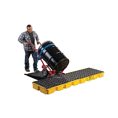 Eagle 4 Drum Spill Platform with Drain and Forklift Pockets, 103.5"x26.5"x6.5", 60.5 Gallon Sump, 10,000 lbs. Load Capacity Containment Tray, Made in USA, Yellow, 1647D