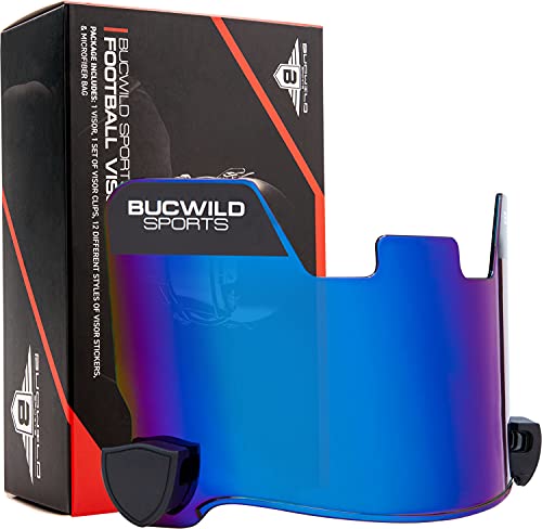 Bucwild Sports Blue Chrome Football Helmet Visor for Facemask Fits Youth Kids & Adults - Easy to Install Comes w/Stickers - Perfect for Eye Protection