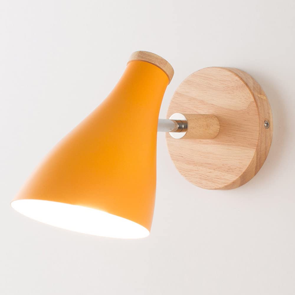 Mengjay Vintage Wooden Wall Sconce Light Indoor Rustic Wall Light Metal Sconce Wall Lights E27 Base Lighting Fixture for Indoor Home Living Room Bedroom Hallway Shop (Orange)