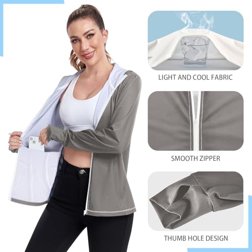 GAIGEO Jaqueta feminina cinza ferro FPS 50+ jaquetas de verão femininas com bolsos seguros de tecido