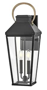 Hinkley Dawson Large Wall Mount Outdoor Lantern, Aluminum, Clear Beveled Glass, Tapered Silhouette, Black Finish with Burnished Bronze Accent