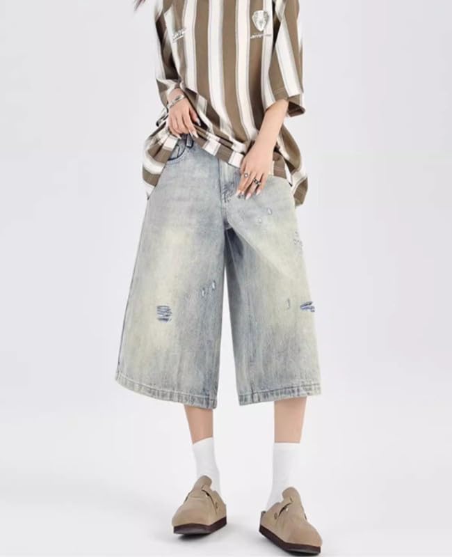 Baggy Jorts for Women Men Wide Leg Cropped Jeans Low Waist Y2k Casual Denim Pants Hip Hop Summer Clothes2