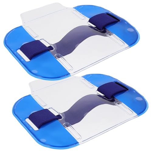 CALLARON Lot de 2 Porte-badge de Bras Transparents Réglables en Plastique, Brassards Porte-badge Souples Bleu, Étuis D’identification Pratiques pour...