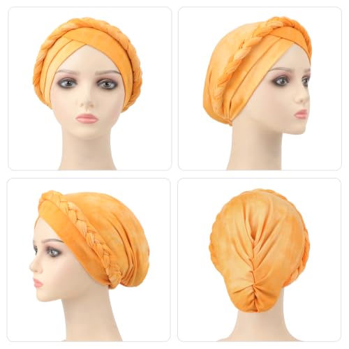 Image of DRESHOW Turban Pre-Tied Twisted Hat Thread African Head Wraps for Black Women Chemo Cancer Cap Braid Hair Cover