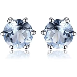 JewelryPalace Solitario Pendientes Mujer Plata de Ley 925, Pendientes de Tuerca 6 Garras Topacio Natural Azul Corte Redondo, Pendientes Pequeños Mujer Piedra, Pendientes Niña Lindos Joyas de Mujer