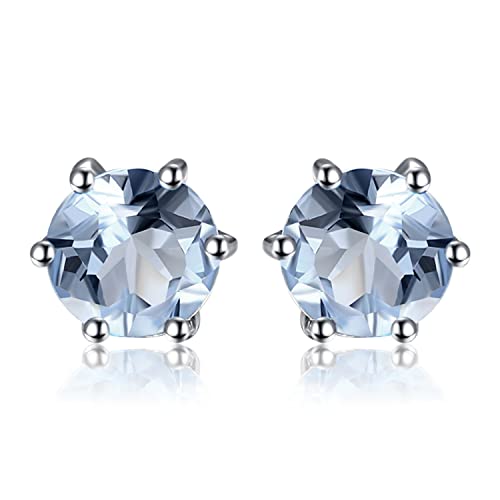 JewelryPalace 1.2ct Boucles d'oreilles Taille Rond Naturelle Bleu Topaze en Argent 925 Pour Femme, Clous d'oreilles Pierre Bleu, Ensemble Parure de Bijoux Cadeau Anniversaire
