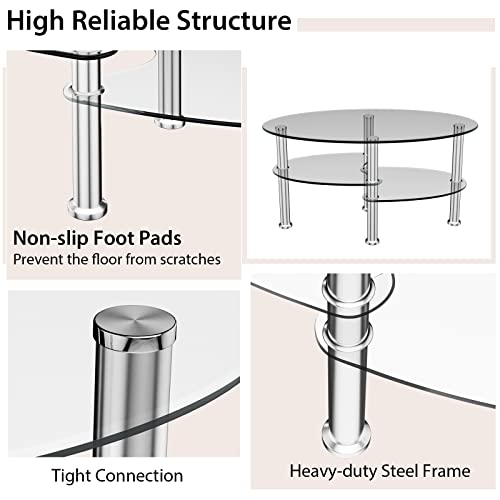 Table basse ovale verre trempé 3 niveaux KZ99514 GIANTEX