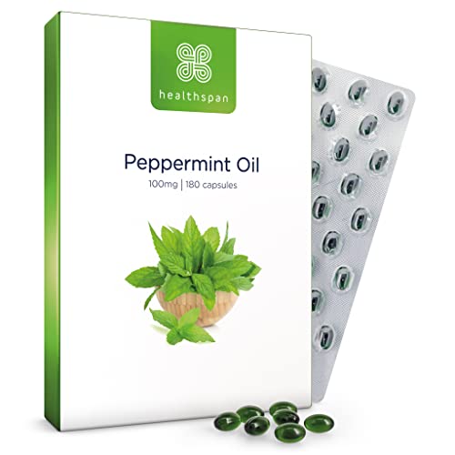 Healthspan High Strength Peppermint Oil 100mg (180 Capsules) | Helps to Support a Healthy Digestion | One-A-Day & Easy to Swallow Capsule | Vegan