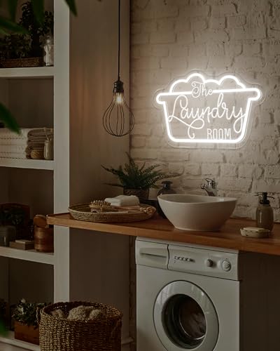 Image of The Laundry Room Neon Sign, USB Powered Laundry Room LED Neon Light, Dimmable Laundry Sign Acrylic Wall Decor Hanging For Door Home Business Laundry room Bathroom Farmhouse Housewarming Gift