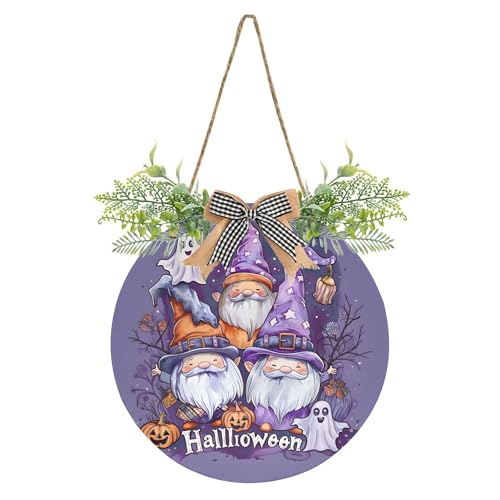 MNSRUU Wreath Halloween Dwarfs Pumpkin Welcome Sign Summer Custom Door Decor Hanging Outdoor Front Porch Round Wreath Decor for Home Office Christmas