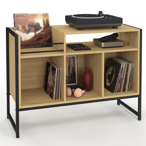 IDMarket – Mueble de vinilo, aparador de almacenamiento, 100 cm, madera y negro, diseño industrial