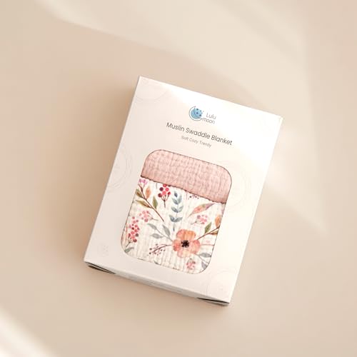 Image of lulumoon Muslin Swaddle Blankets for Baby: 100% Cotton Receiving Blankets | Breathable Wrap for Newborn Swaddling - Nursery Gift for Baby Girls (LightPink Flower)