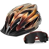 Odoland Bike Helmet with Cycling Sunglasses, Adjustable Size Adult Cycling Helmets for Men Women Road Bike Mountain Ebike, Aurora Brown