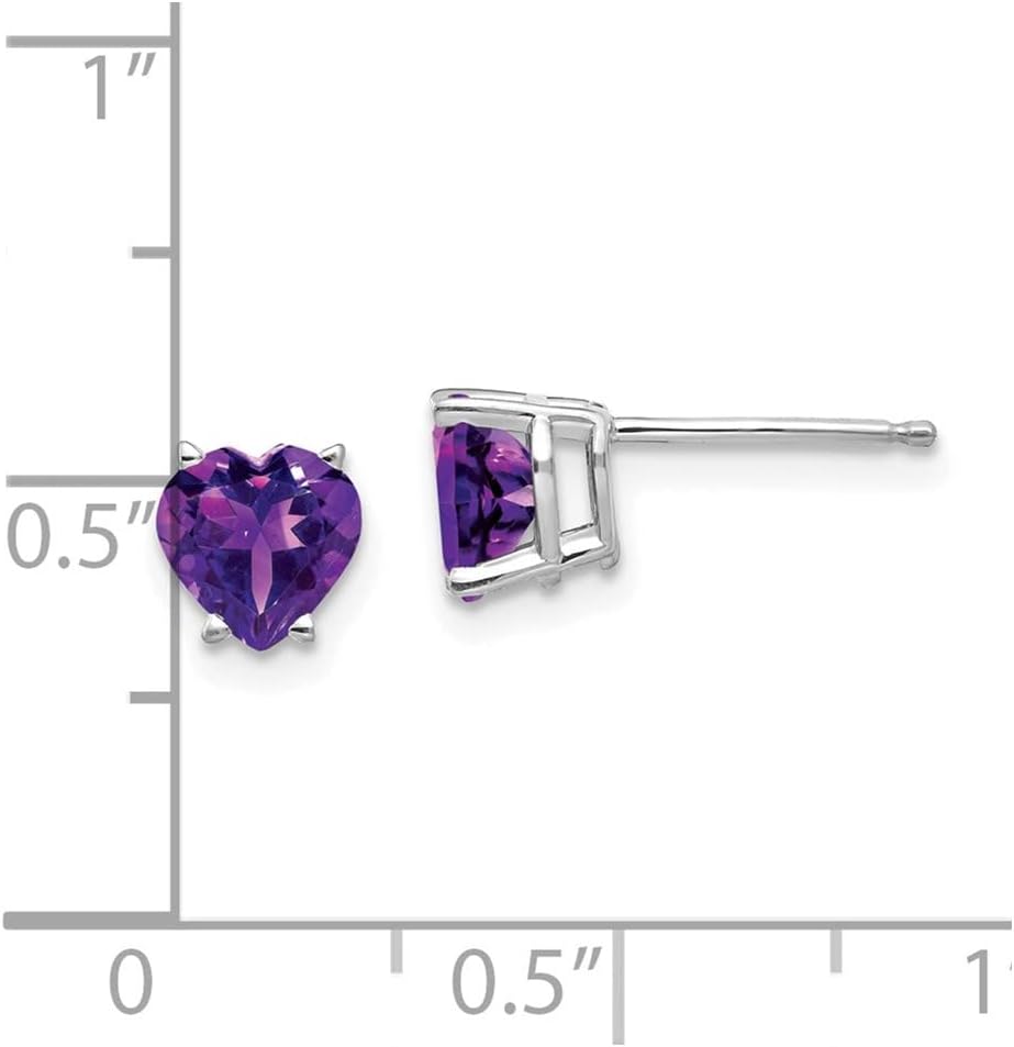 Diamond2Deal 14k White Gold 6mm Heart Amethyst Stud Earrings (L- 0.28 in, W- 0.24 in)