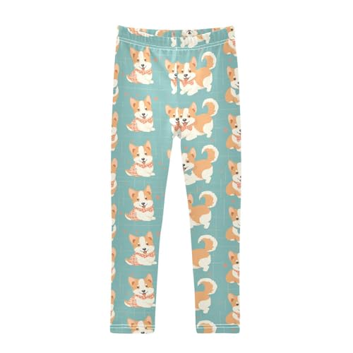 Happy Corgi Girls' Leggings Toddler Doodles Puppies Kids Yoga Pants Dance Active Tights 4T
