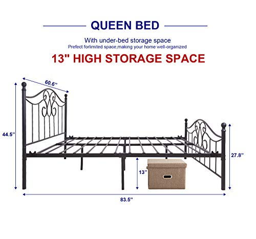 Tuseer Metal Bed Frame Queen Size With Vintage Headboard And Footboard Platform Base Wrought Iron Bed Frame Black #TOP1