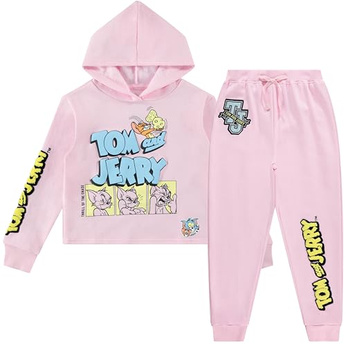 Image of FREEZE Girls' Tom and Jerry Pullover Hoodie and Jogger Sweatpants Clothing Set - Little and Big Girl Sizes 4-16