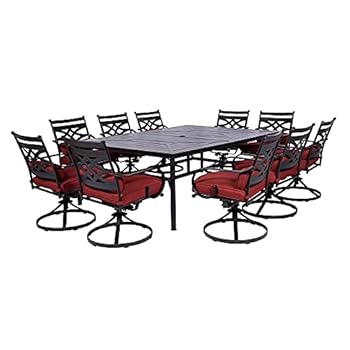Alternative view of Hanover Montclair 11-Piece All-Weather Outdoor Patio Dining Set, 10 Swivel Rocker Chairs with Comfortable Seat and Lumbar Cushions, 84"x60" Stamped Rectangle Table, MCLRDN11PCSW10-CHL