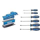 Silverline Tools 323710 Llaves hexagonales con mango en T, 10 pzas 210 mm + 546524 Juego de destornilladores de agarre suave de uso general, 6 piezas, bicolores (azul/gris)
