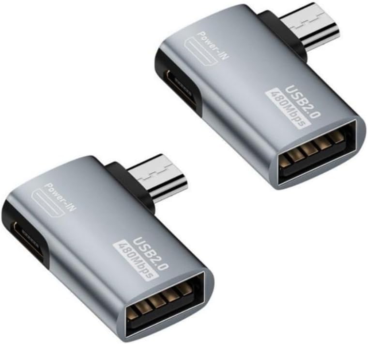 Powered Right Angle USB 2.0 Micro Male to USB Female Host OTG Adapter for Samsung, Firestick,PS Classic,SNES Mini,NES/SNES Classic,Chromecast and More Smartphone or Tablet (2 Pack)