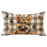Fjfz German Shepherd Dog Lumbar Decorative Throw Pillow Cover 12x20, Rectangular Paw Prints Outdoor Home Decor Pet Owner Lover Gift, Farmhouse Buffalo Plaid Sofa Couch Cushion Case Housewarming Gifts
