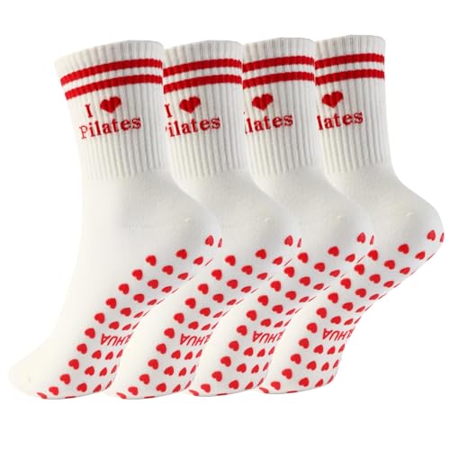Image of Pilates Socks for Mother's Day,Women Pilates Heart Grip Socks Cuffs,Anti-Skid Cotton Grip for Ballet,Home,Studio 1Pair