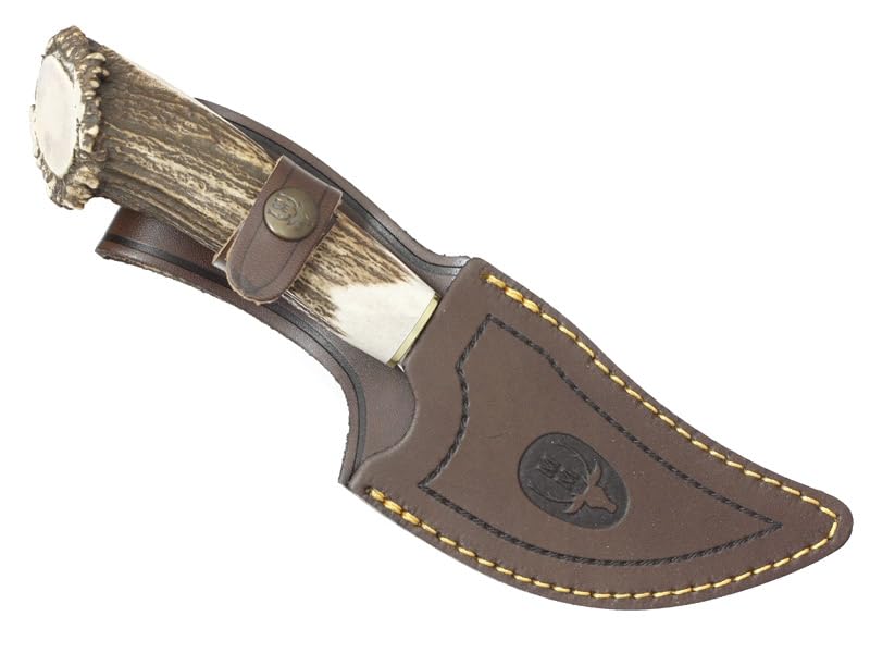 LO TRINCO YO Muela Cuchillo SABUESO-11S hoja de acero MoVa de 11 cm y empuñadura de roseta de ciervo para Caza, Pesca, Supervivencia y Bushcraft