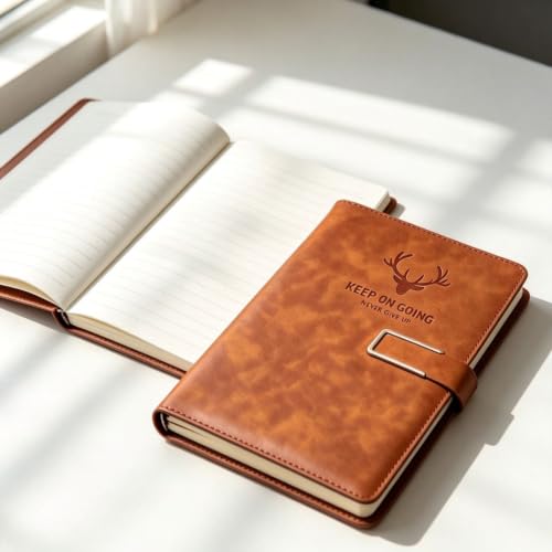 Vintage A5 Lined Journal Notebook, 120 Sheets 75g Ink-Proof Paper, Metal Buckle Closure Portable Leather Journal with Pen Loop for Work Study Travel Gifts, 145x210mm Brown image 5