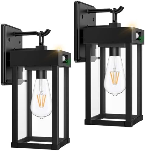 2 Pack Outdoor Solar Wall Light Fixtures With Dusk To Dawn Sensor,Large Size Black Outdoor Wall Lights with 3Lighting Modes,Exterior Waterproof Solar Wall Sconce Light for Outside,Garage(Black-2P)