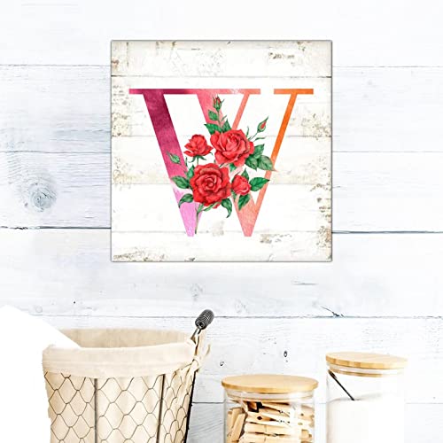 Décoration murale bois initiale W fleur rose cadeau idéal