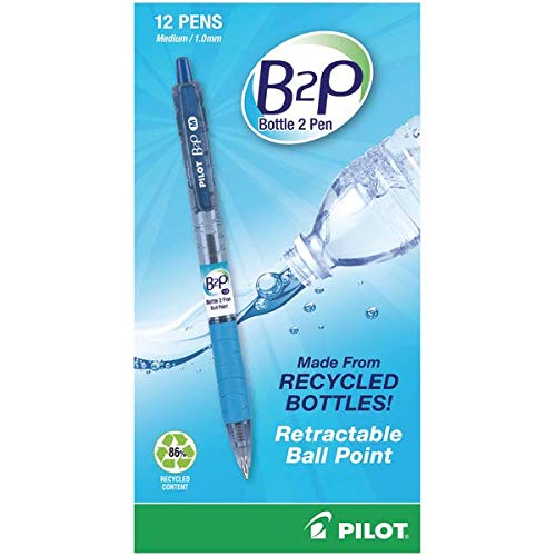 PILOTB2P "Bottle To Pen" Retractable Ballpoint Pens, Medium Point, 1.0 mm, 86% Recycled, Translucent Blue Barrels, Blue Ink, Pack Of 12