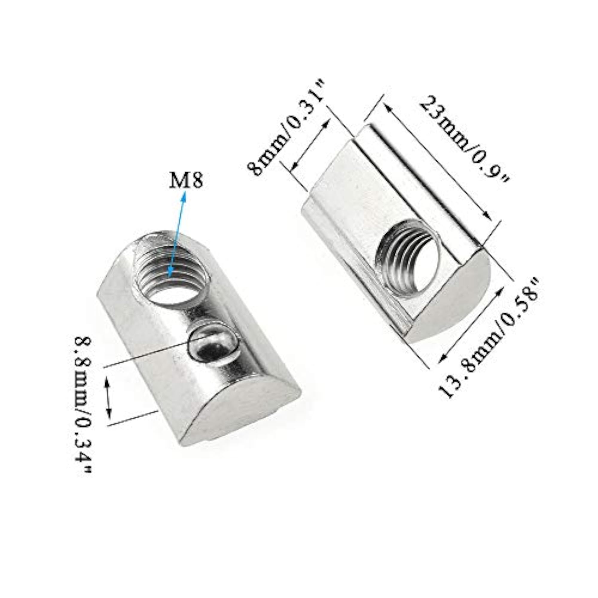 Binzzo 4040 Series M8 T Slot Nuts Roll-in Spring Ball Loaded Elastic 12 Pack