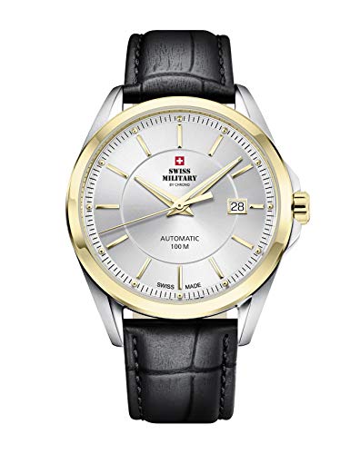 Swiss Military by Chrono SMA34085.16 Montre-bracelet analogique pour homme avec bracelet en cuir Argenté/doré
