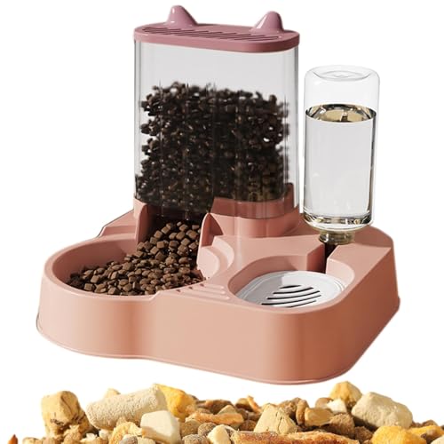 Zynphancer 自動猫フィーダー 給餌器と給水器 2in1 大容量 ペット用品 犬猫用 プラスチック製 長時間使用可能 2.5kgフード 1.3L水 for 猫 犬 との互換性あり (ピンク)