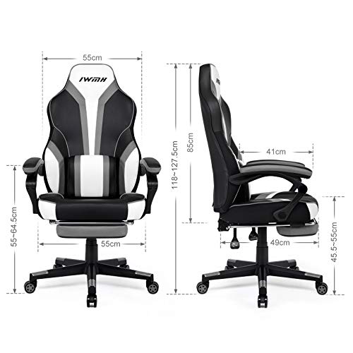 Sedia da Gioco da Corsa Sportiva, Ergonomica da Ufficio Con Schienale Alto, Cuscino Lombare Messaggiante, Girevole Con Poggiapiedi (Grigio) - Sedia gaming - Immagine 2