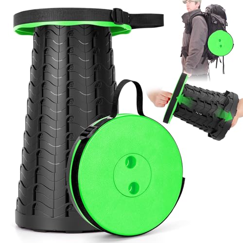 Image of Qiguet Collapsible Stool, Folding Chair - Upgraded Portable Chair with Load Capacity 400lbs, Portable Stool for Camping Fishing Hiking - Folding Stool with Carrying Straps,Gifts for Fisherman (Green)