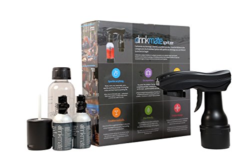 Drinkmate Spritzer Portable Sparkling Water and Soda Maker Drink, with .5L Re-usable BPA-Free Carbonating Bottle, Two 3 oz CO2 Cylinders and Patented Fizz Infuser, Matte Black